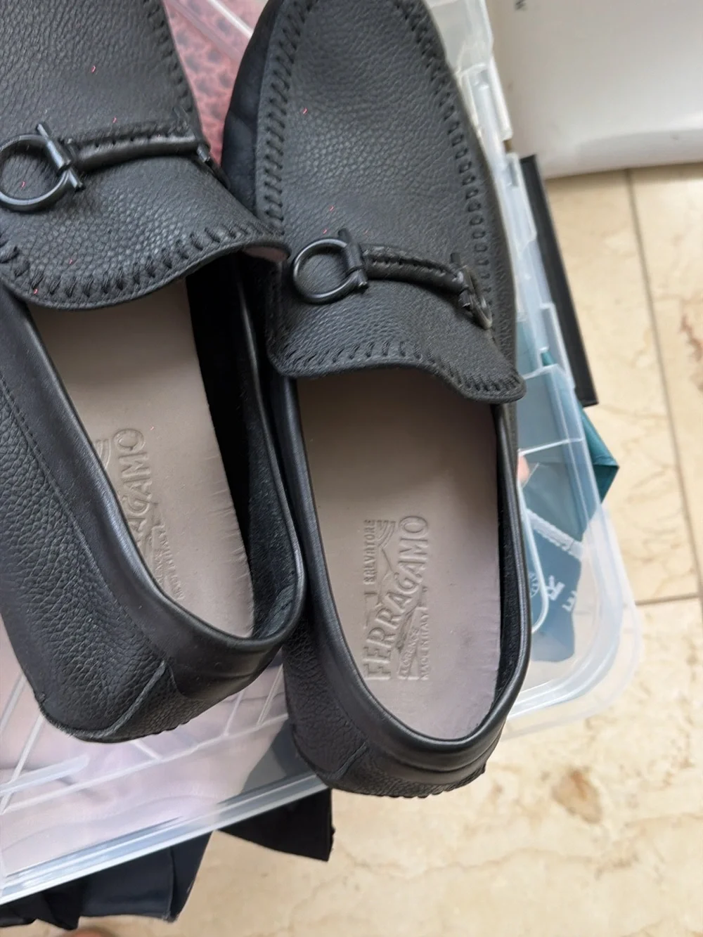 Salvatore Ferragamo Black Pebbled Leather Bit Loafers